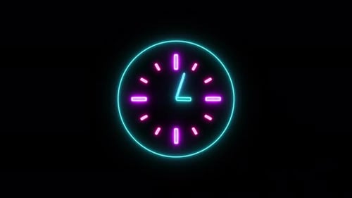 Neon Clock Timer Animation with Glowing Blue and Pink