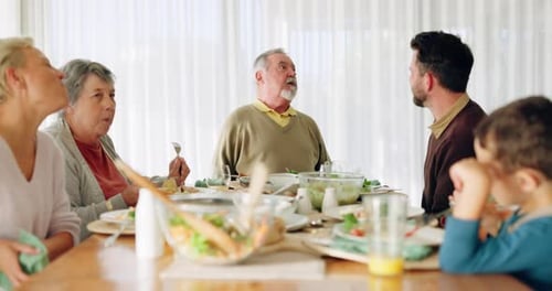 Multi-Generational Family Conversing Over a Meal at Home