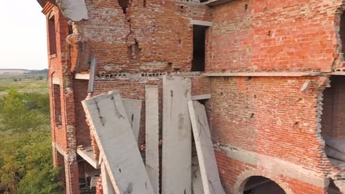 Aerial View of an Old Ruined Building After Earthquake A Collapsed Brick House