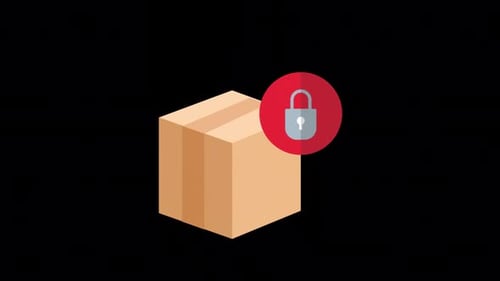 Flat Design Animated Box with Security Padlock Icon