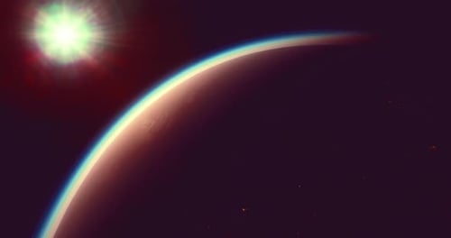 Astronomical View of a Planet with a Radiant Sun in the Background