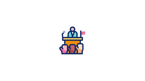 Animated Speaker Podium Icon with Cheering Audience