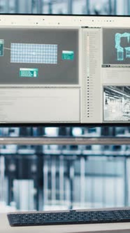 Vertikale Video-Tracking-Software, die auf einem Monitor in einer Industrieanlage von Industrie 4.0 angezeigt wird