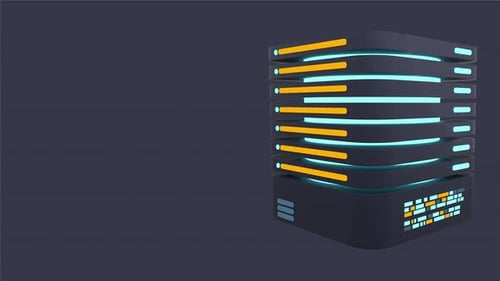 Animación de servidor 3D. Render 3D de servidor informático. Computación en nube