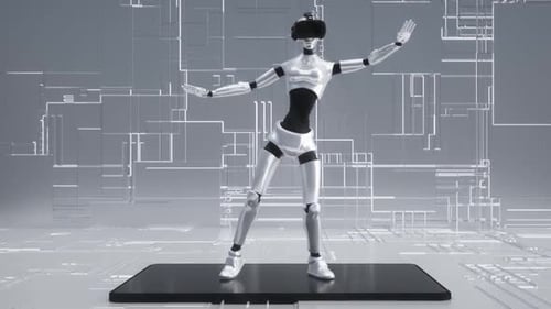 Dance of robotic female. 3D rendering