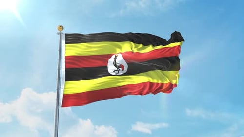 Uganda Flag Waving Seamlessly in Realistic 3D Loop
