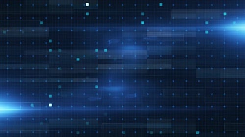 Futuristic Digital Grid with Moving Data and Glowing Lights