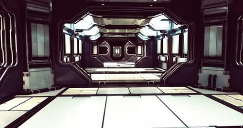 Futuristischer Korridor mit schlanken Wänden und High-Tech-Design in einer Raumstation
