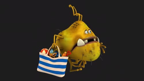 Fun 3D cartoon virus with a beach bag (on alpha)