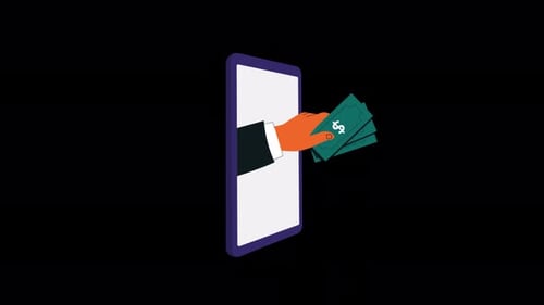 Hände geben Geld über Smartphones. Animationsvideo zum Online-Zahlungskonzept - Transparent
