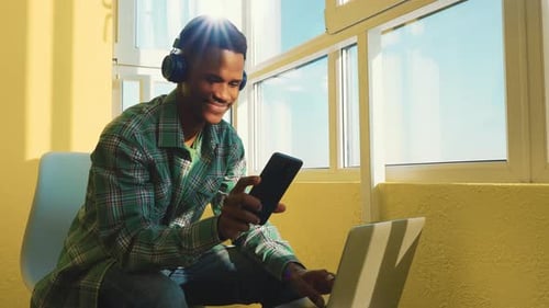 Remote Work Home Office Happy Man Laptop Workplace