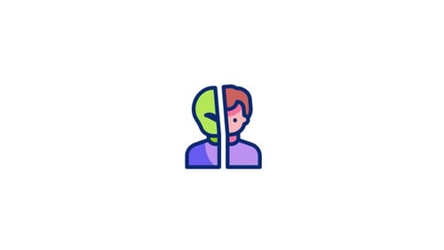 Animated Flat Design Human Alien Split Head Icon