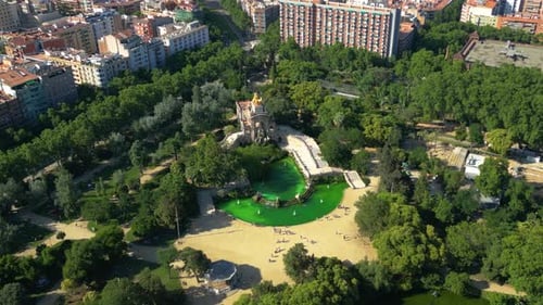 Barcelona Urban Skyline. Aerial view of Parc de la Ciutadella, Park Ciutadella