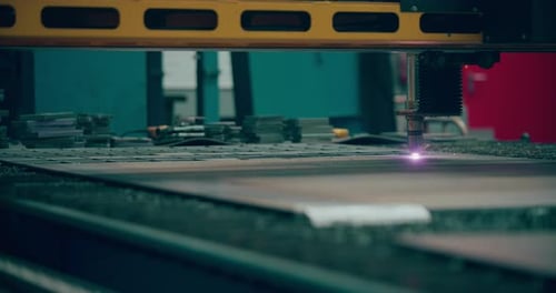 Plasma Laser Cutting Metal Sheet with Sparks Welding