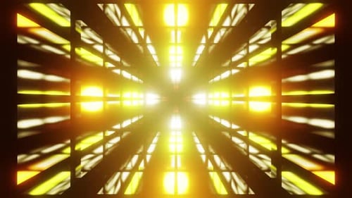 Mirrored Room With Yellow With Orange Lights Vj Loop Tunnel