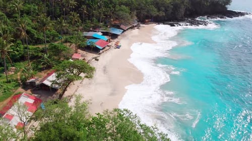 Tropical View with Beach and Blue Ocean in Sunny Day Aerial View Sea Landscape in Bali