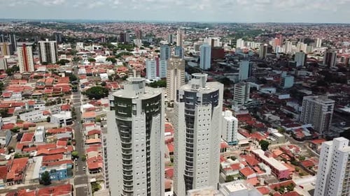 Two Tall Residential Skyscrapers in an Urban Environment, Aerial View.