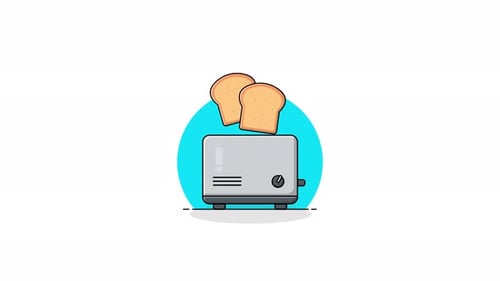 Flat Design Toaster with Animated Bread Pop Up