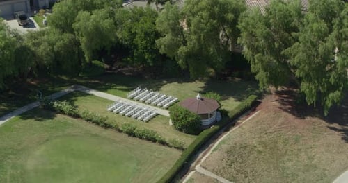 Wedding Ceremony Setup On Golf Course in California - Aerial View