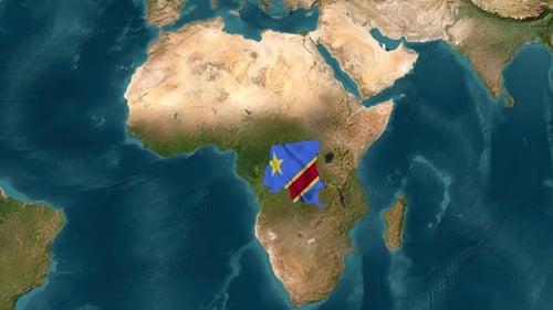 Democratic Republic of Congo Flag Waving on Africa Map
