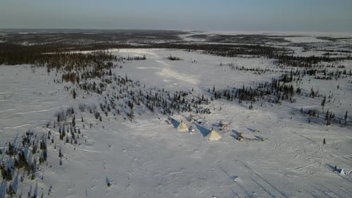 Nenets Chum Among the Tundra in Winter Nomadic People Temporary Camp