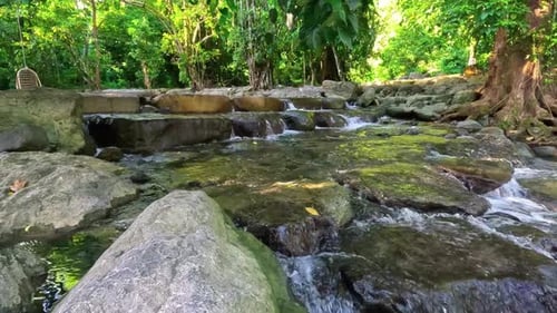 Clear green river in the forest. Humaira Bathing Pool. Vacation, travel, holiday, honeymoon concept.