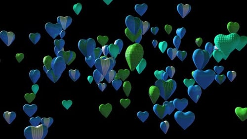 Floating Blue Green Hearts Background Animation