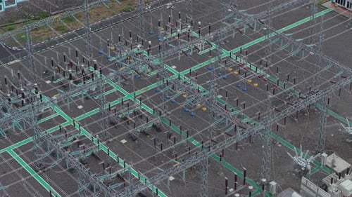 Electrical power station substation grid aerial view