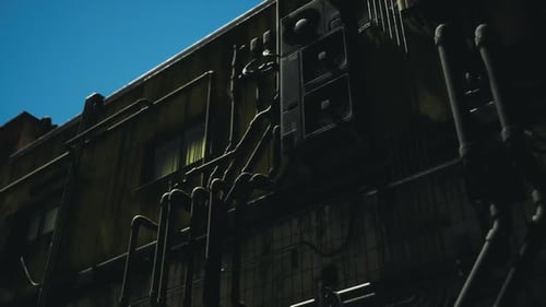 Grungy Industrial Building Exterior with Speakers Animation