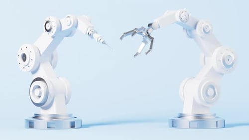 Mechanical arms in the blue background