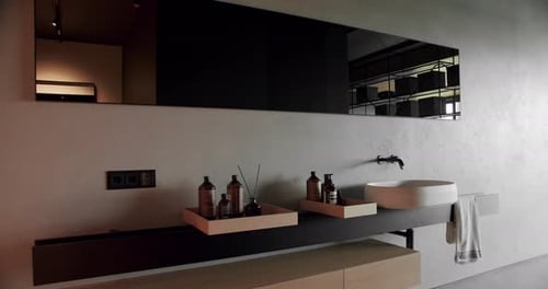 Stylish bathroom with loft interior, modern washbowl with water tap