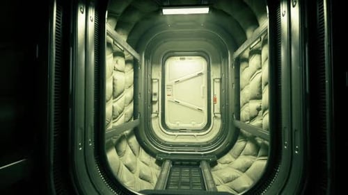 Installation de sauvetage spatial à l'intérieur du module de survie avec équipement de sécurité