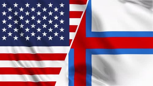 Waving Flags of United States and Faroe Islands Loop