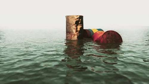Industrial Barrels Thrown Into the Lake for Garbage and Make a Pollution