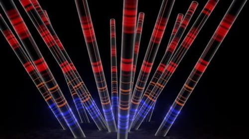 Colorful Geometric Shapes Rise and Twist in a Mesmerizing VJ Loop at Night