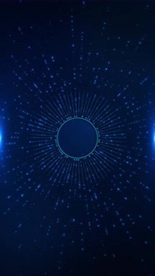 Digital futuristic light rays tunnel travel time space at high speed, moving bright lines stream of