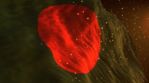 Waving Bangladesh Flag with Golden Glitter Particles