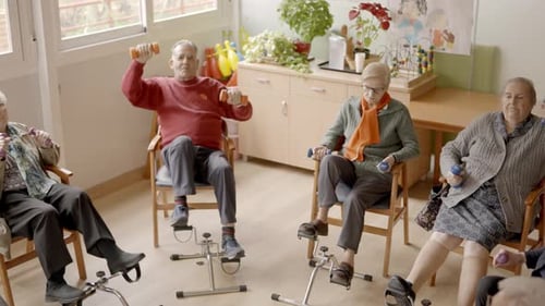 Group of Seniors Exercising in a Nursing Home