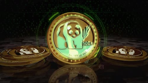 Futuristic Gold Panda Coin Digital Currency Animation