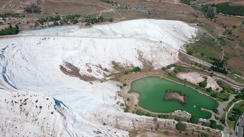 Aerial View of Pamukkale Travertine Terraces, Turkey
