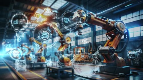 Advanced Factory mostra braços robóticos executando tarefas automatizadas