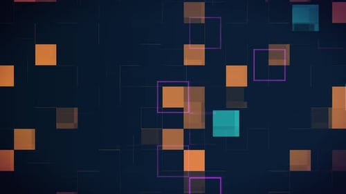 Digital Background Animation of Squares and Lines Moving and Flickering