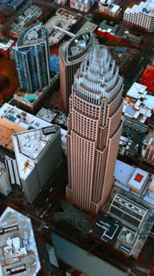Drone footage high above the stunning skyscrapers of Charlotte, North Carolina, USA.