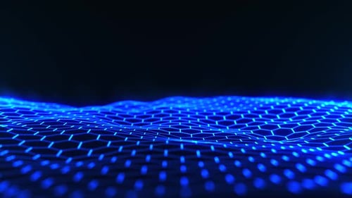 Futuristic Blue Glowing Hexagon Grid Wave Background