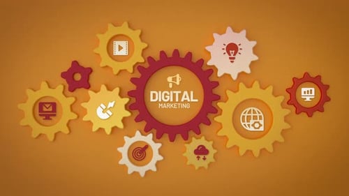 Digital Marketing cogwheel loopable animation with icons