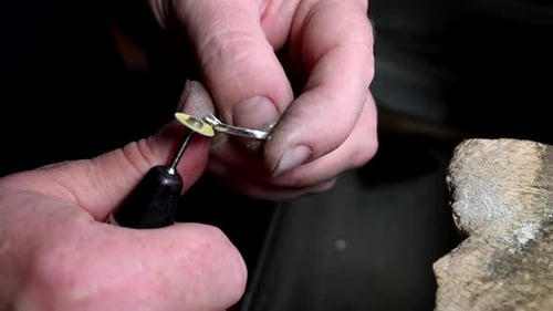 Gold Wedding Ring Craft By Goldsmith Isolated Macro Video Craft Jewelry Making with Professional