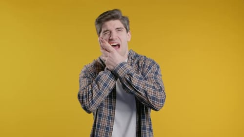 Mature Man Suffering With Toothache On Yellow Studio Jaw Ill Oral Pain Dental