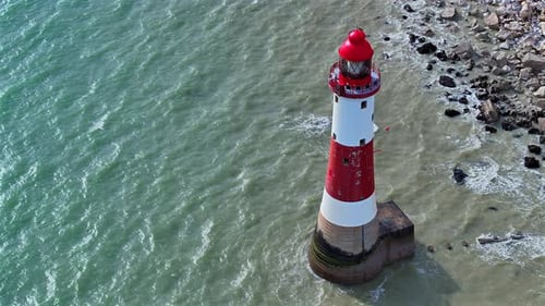 Beautiful Lighthouse on the South Coast of England Aerial View