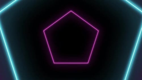 Abstract Neon Pentagons Tunnel Loop Background