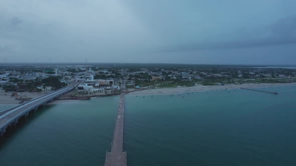 Aerial view of a bridge in the sea in Progreso Mexico, Holidays Stock ...